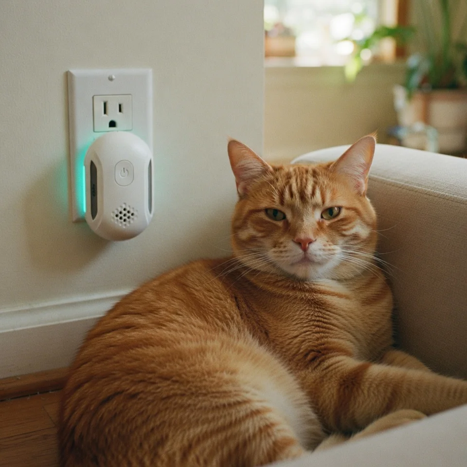 Cat Sitting near Vermix Pulse Pro Plugged In
